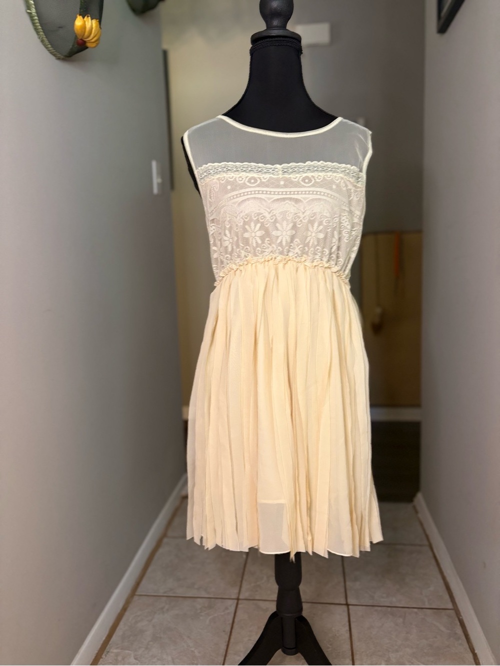 Chance or Fate Cream Lace Bodice Pleated Mini Dress
